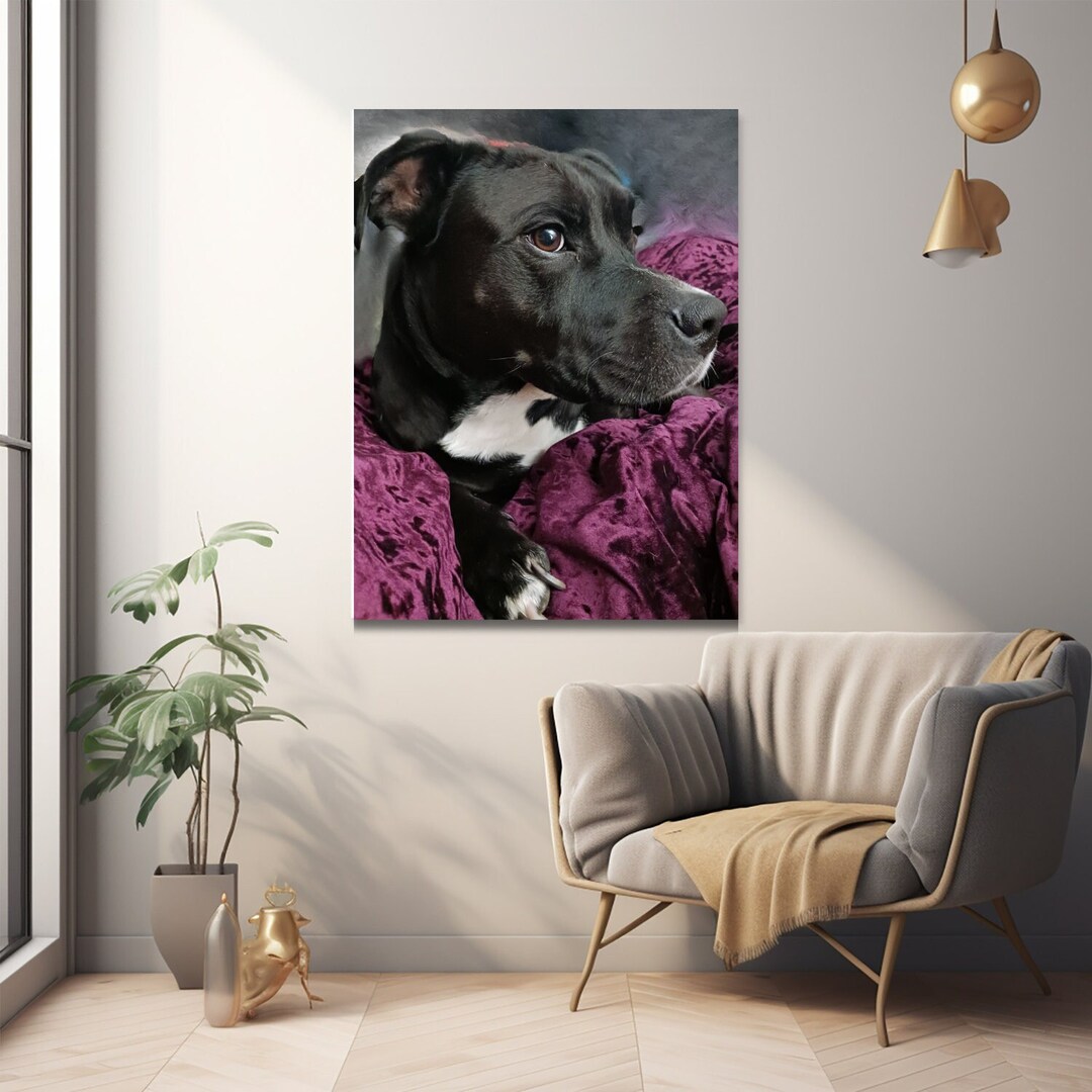 Black Pitbull Canvas Personalized Elegance on Matte Stretched Canvas