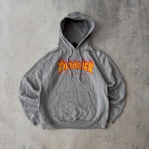 Vintage 90s Thrasher Flame Logo Baggy Hoodie Size S Gray - Etsy