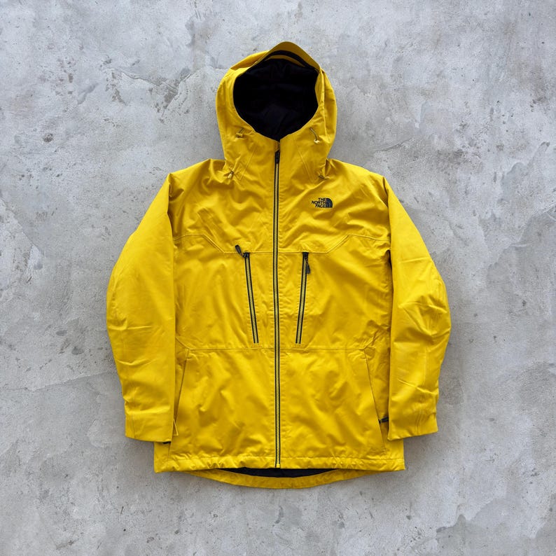 Vintage The North Face Jacket Men's Large Yellow Hooded Shell Raincoat Gorpcore Aesthetic Waterproof Technical Mountain Parka Streetwear TNF image 1