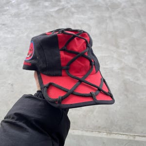 Vintage Ondas 5 Panel Cap Gorpcore Black Red Rope Cord String Strapback Hat Cyberpunk Technical Utility Techwear Streetwear Archive Headwear