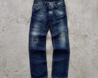Vintage Dsquared2 distressed herenjeans gemaakt in Italië spijkerbroek groot logo patch maat 46