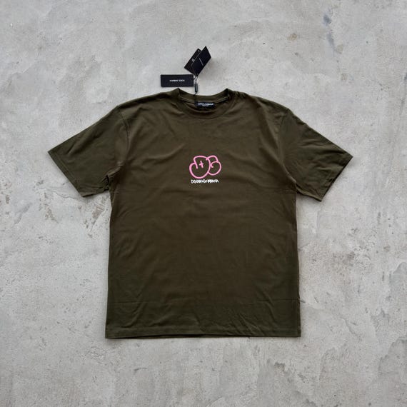 Vintage Dolce & Gabbana Graphic T-shirt Olive Green Pink Logo Tee