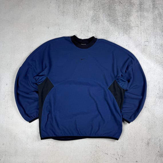 Vintage 90s Nike Central Swoosh Fleece Crewneck Sweatshirt Size L Navy Blue