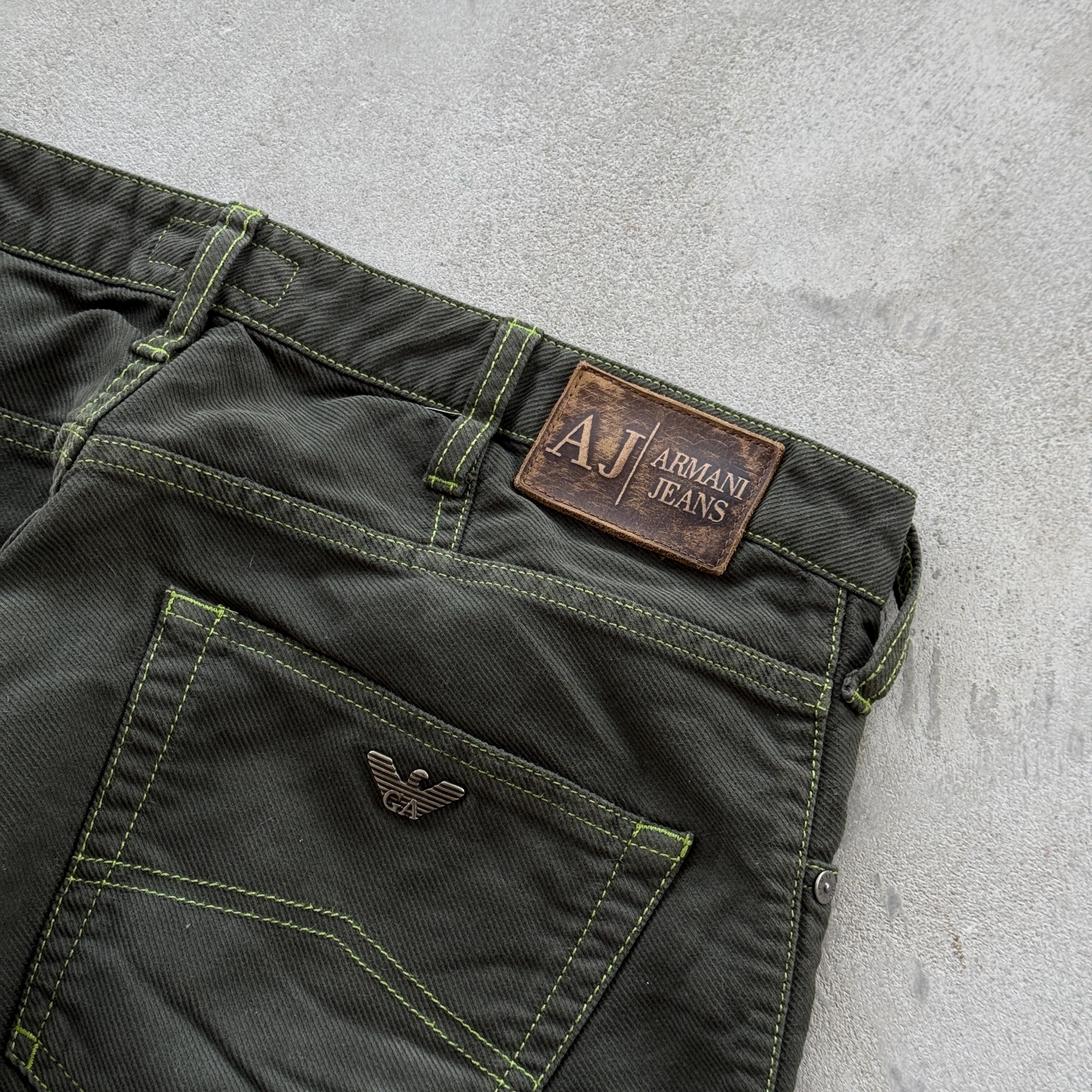 Vintage 90s Giorgio Armani Metal Logo Denim Jeans Size 34x30 Green