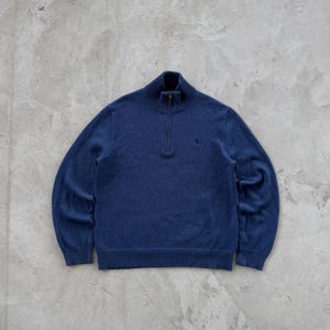 Vintage 90s Polo Ralph Lauren 1/4 Zip Sweater Size M Navy Blue