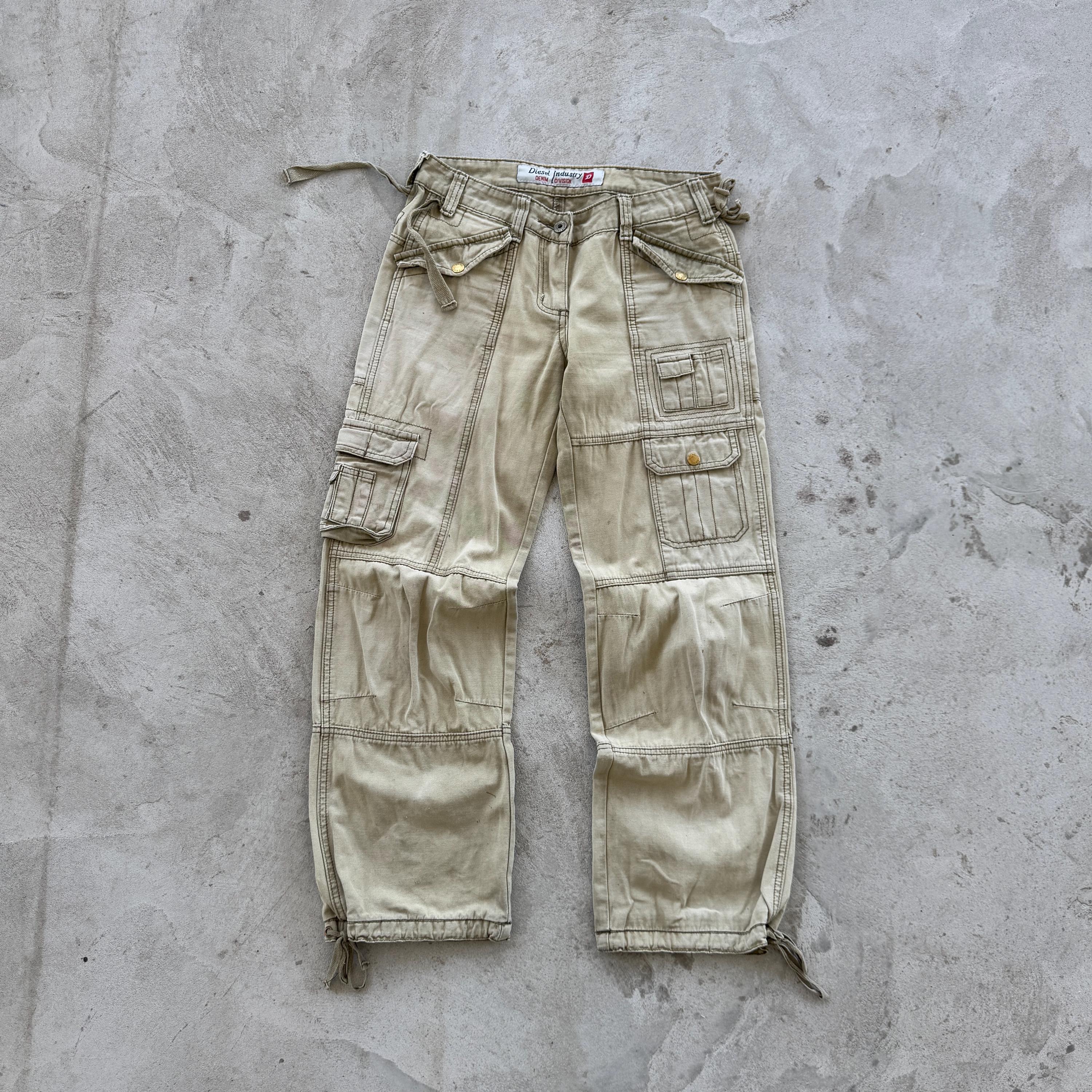 Vintage 90s Diesel Multipocket Cargo Pants Size 28 Beige