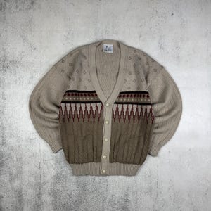 Vintage 90s Cardigan Knit Sweater Made In UK Size L Beige