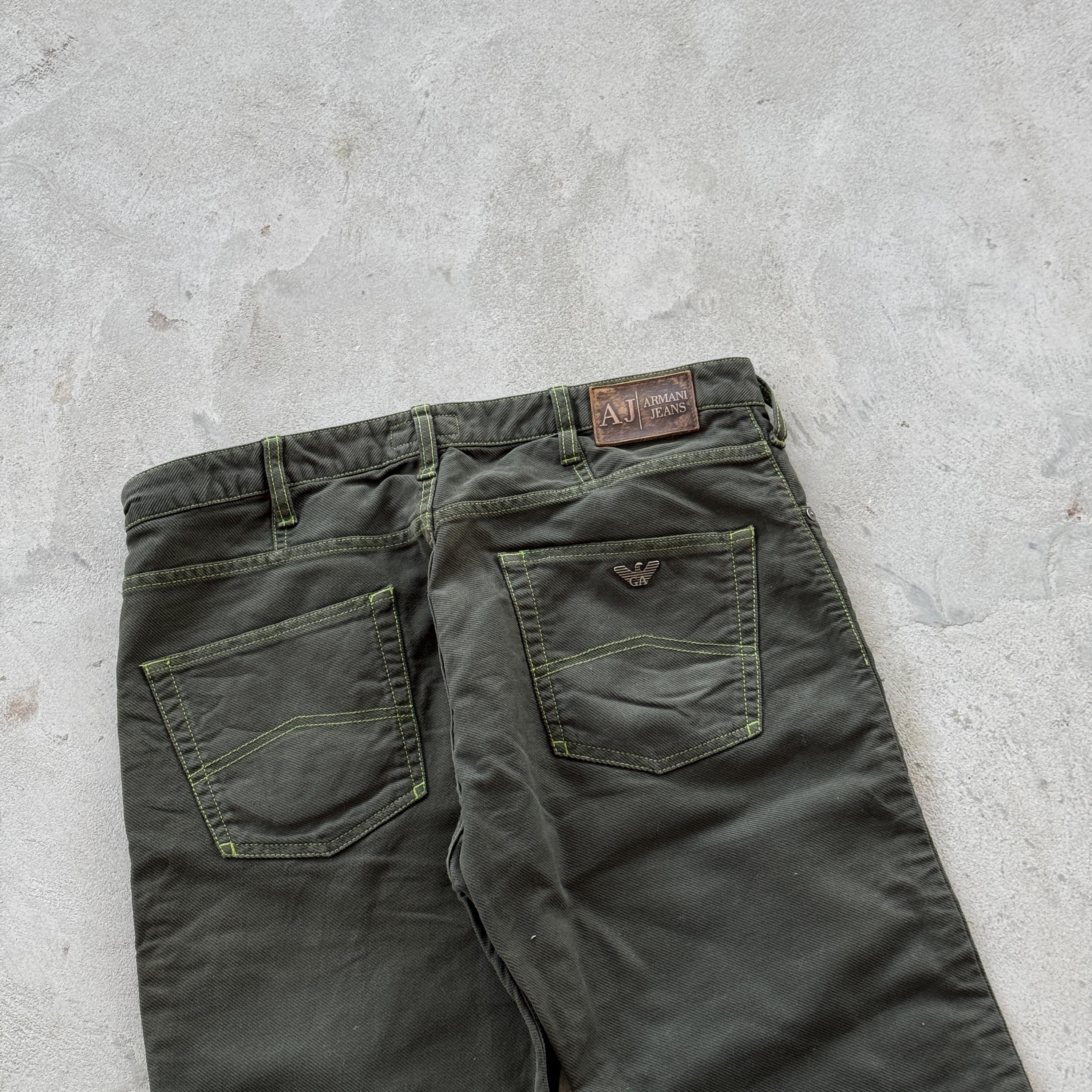 Vintage 90s Giorgio Armani Metal Logo Denim Jeans Size 34x30 Green