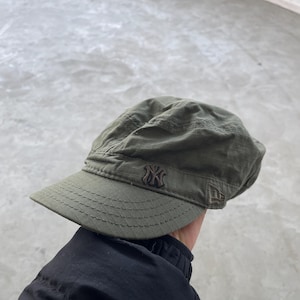 Vintage New Era Next NY Yankees Military Cadet Cap Khaki Green Ripstop Hat New York Baseball Distressed Urban Utility Combat Gorpcore