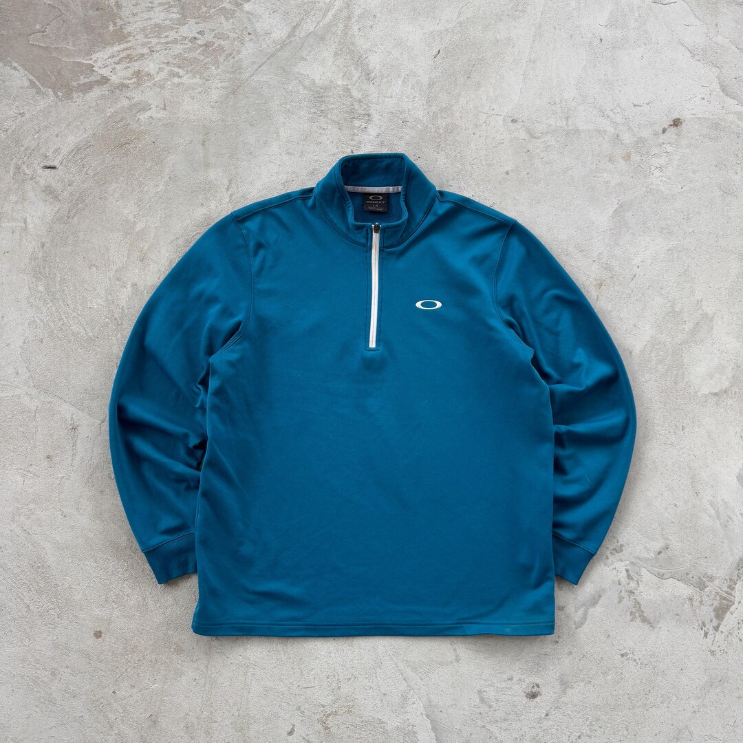 Vintage 90s Oakley 1/4 Zip Sweatshirt Embroidered Logo Size L Blue
