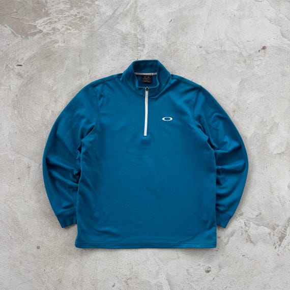 Vintage 90s Oakley 1/4 Zip Sweatshirt Embroidered Logo Size L Blue