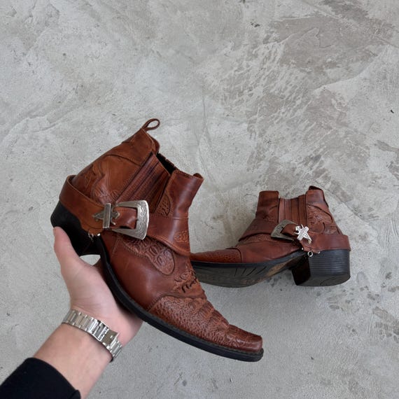 Vintage 90s Original Western Classics Leather Boots Size 44 Brown