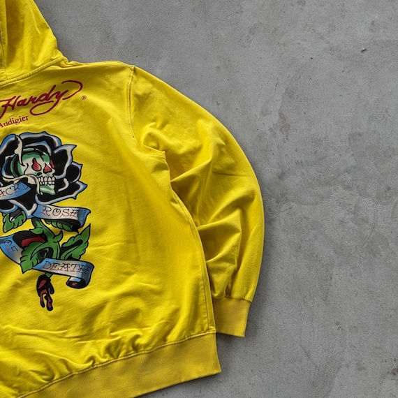 Vintage Ed Hardy Yellow Zip Hoodie XL Christian Audigier Skull