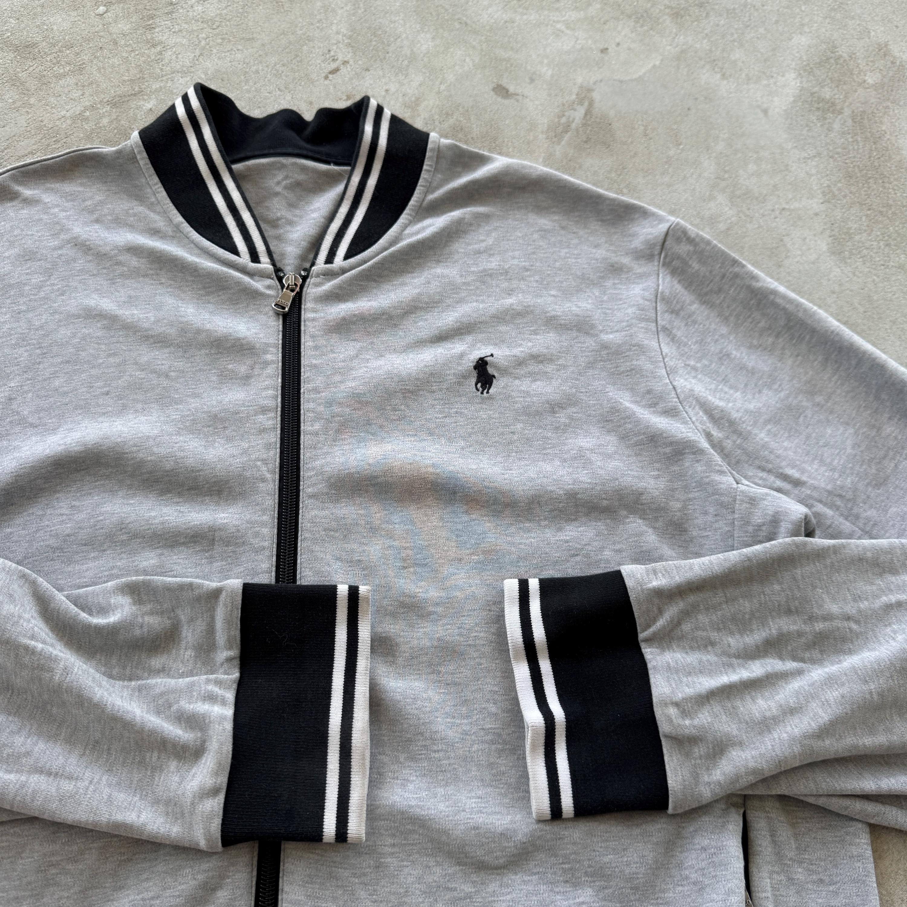 Vintage 90s Polo Ralph Lauren Cotton Full Zip Jacket Size XL Gray