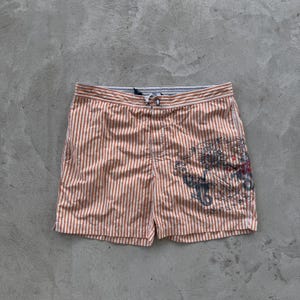 Vintage 90s Polo Ralph Lauren Graphic Logo Striped Shorts Size L Red