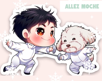 Fencing Sticker | Boy and Dog Sticker | Fencing Gift | Fencer Sticker | Epee Sticker | Epee Gift | Dog Lover Sticker | Epee Fencing Gift
