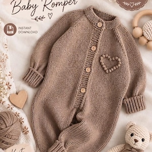 Molde em PDF para Macacão de Bebê Tricotado | Body de cima para baixo com Detalhe de Coração | Macacão Tricotado Ideal para Iniciantes | Tamanho 0-3 Meses
