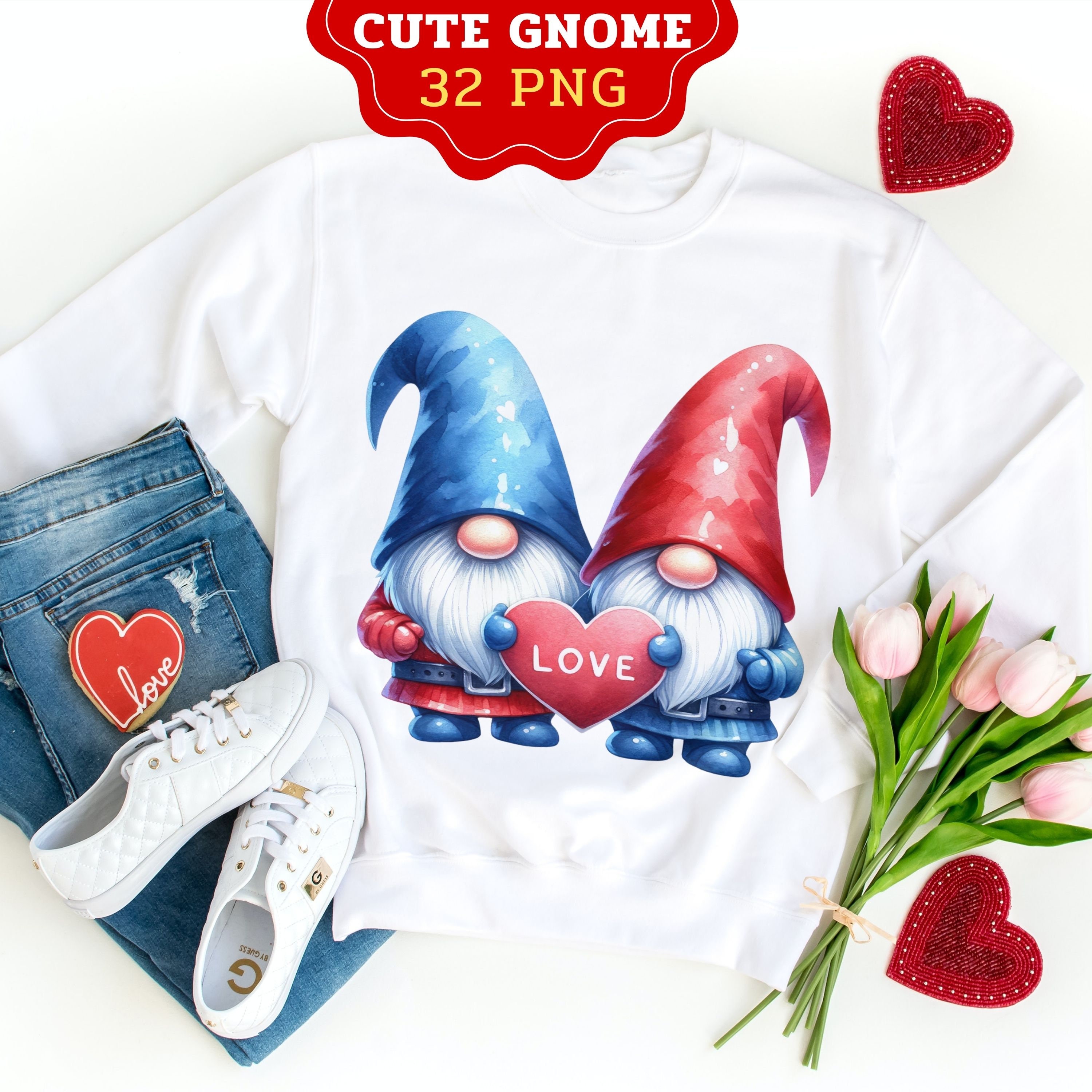 Valentine Gnome Watercolor Clipart, Cute Gnome Clipart, Red Gnome ...
