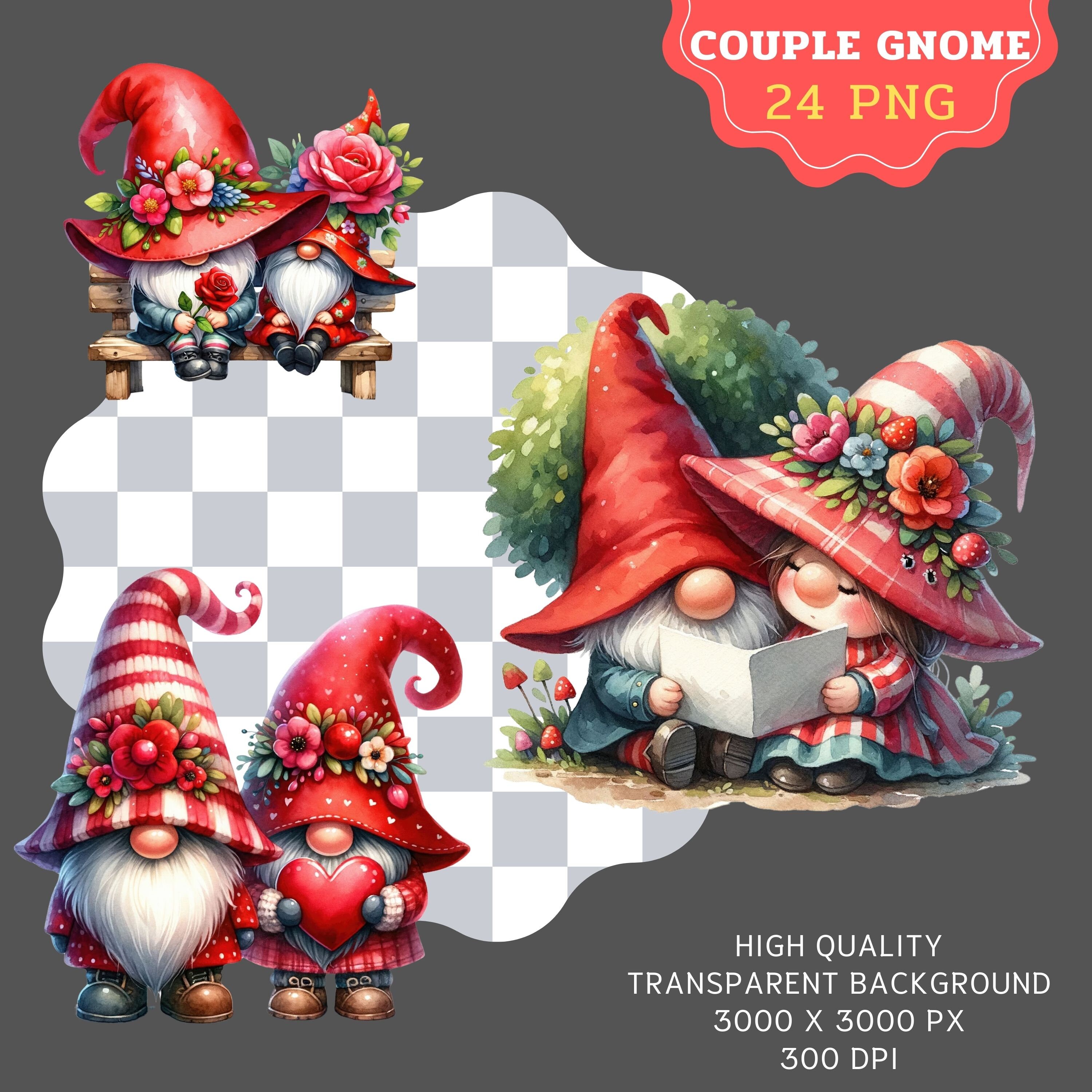 Valentine Gnome Watercolor Clipart, Cute Gnome Clipart, Red Gnome ...
