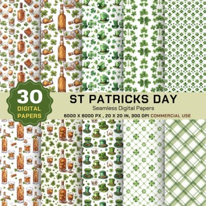 St Patrick&#39;s Day Digitales Papier: Grüner Klee Kleeblatt Kleeblatt Muster (Digitaler Download)