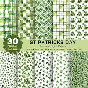 Kleeblatt St Patrick&#39;s Day Digitales Papier: Nahtlose grüne Muster (PDF)