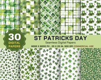 Shamrock St Patrick's Day Digital Paper: Seamless Green Patterns (PDF)