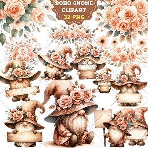 Boho Floral Gnomes PNG Clipart Bundle: Spring Fantasy (Commercial Use)