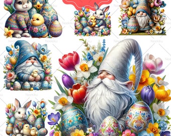 Aquarell Osterzwerg Clipart Bundle: Frühlingsgarten PNG (Digital Download)