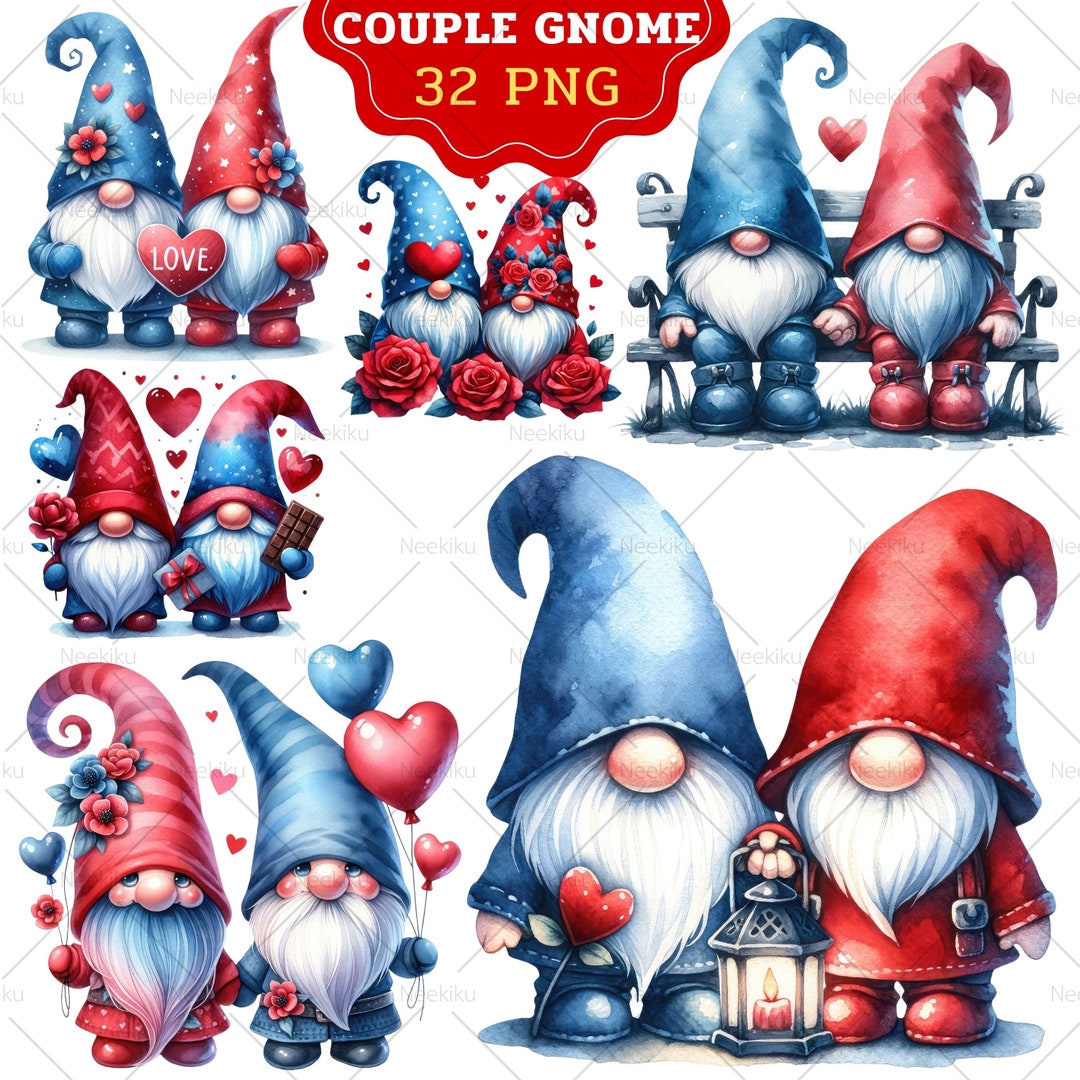 Valentine Gnome Watercolor Clipart, Cute Gnome Clipart, Red Gnome ...