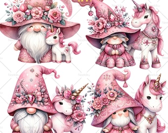 Unicorn Gnome Clipart: Rainbow Magic, Junk Journal (PNG)