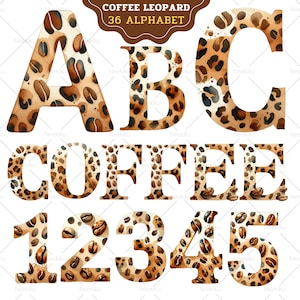 Coffee Leopard Alphabet Clipart: Watercolor PNG (Digital Download)
