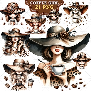 Coffee Girl Watercolor Clipart: Morning Coffee PNG (Digital Download)