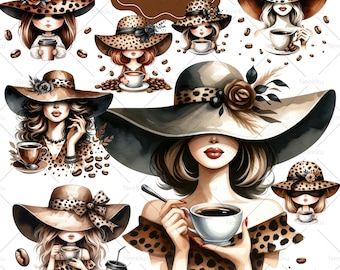 Coffee Girl Watercolor Clipart: Morning Coffee PNG (Digital Download)