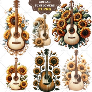 Guitare tournesol Png, Western Png, amateur de musique country, sublimation Western, clipart guitare tournesol, pour T-shirt, usage Commercial