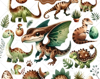 Watercolor Dinosaur Clipart: Nursery Decor (Digital Download)