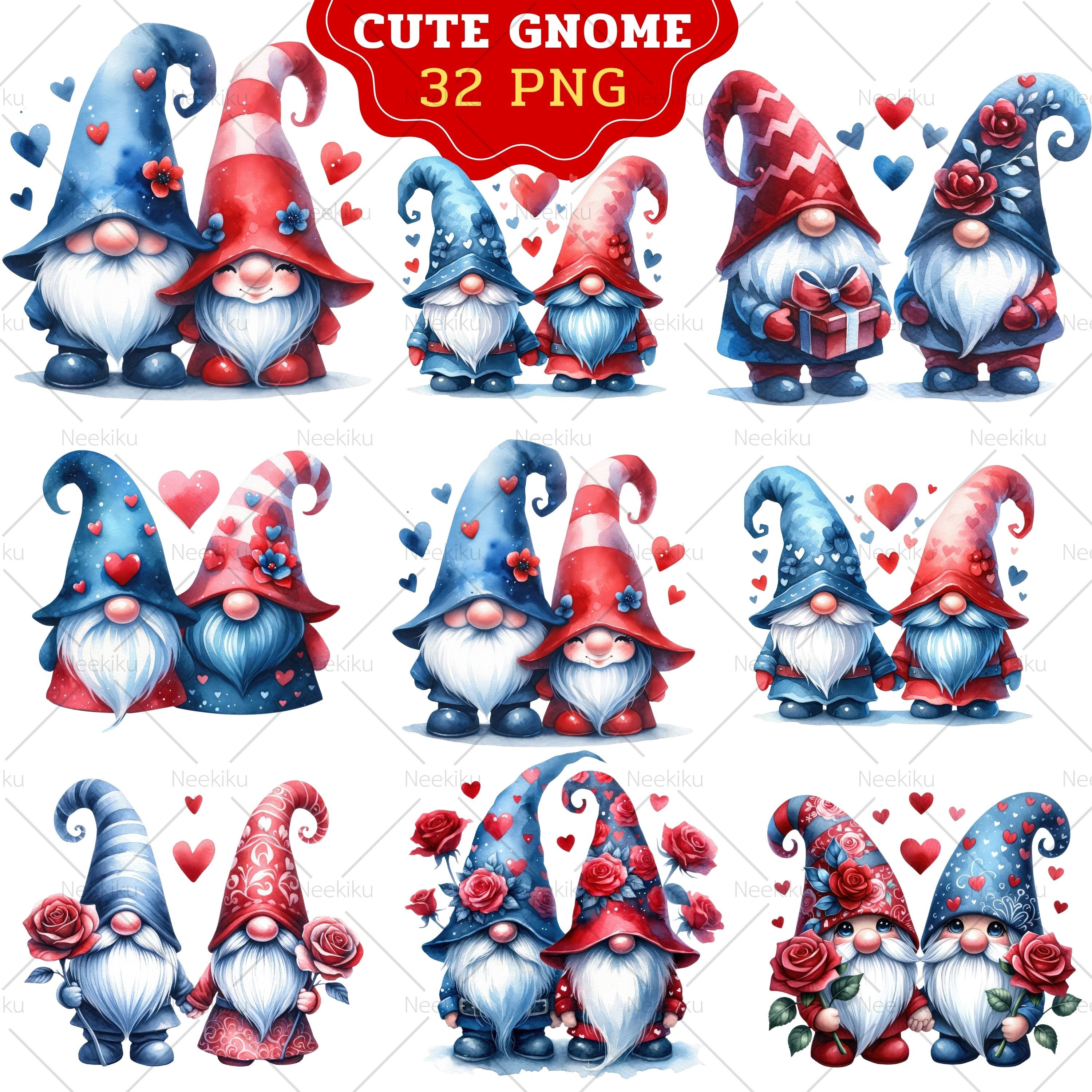 Valentine Gnome Watercolor Clipart, Cute Gnome Clipart, Red Gnome ...
