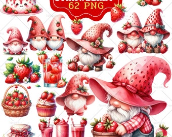 Strawberry Gnomes PNG Clipart: Summer Sublimation Design (62 Files)