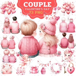 Romantisches paar Clipart, Valentinstag Png, Winter Liebhaber Pullover für Karte, Weihnachten Png, Aquarell Liebe Herz Clipart, digitaler Download