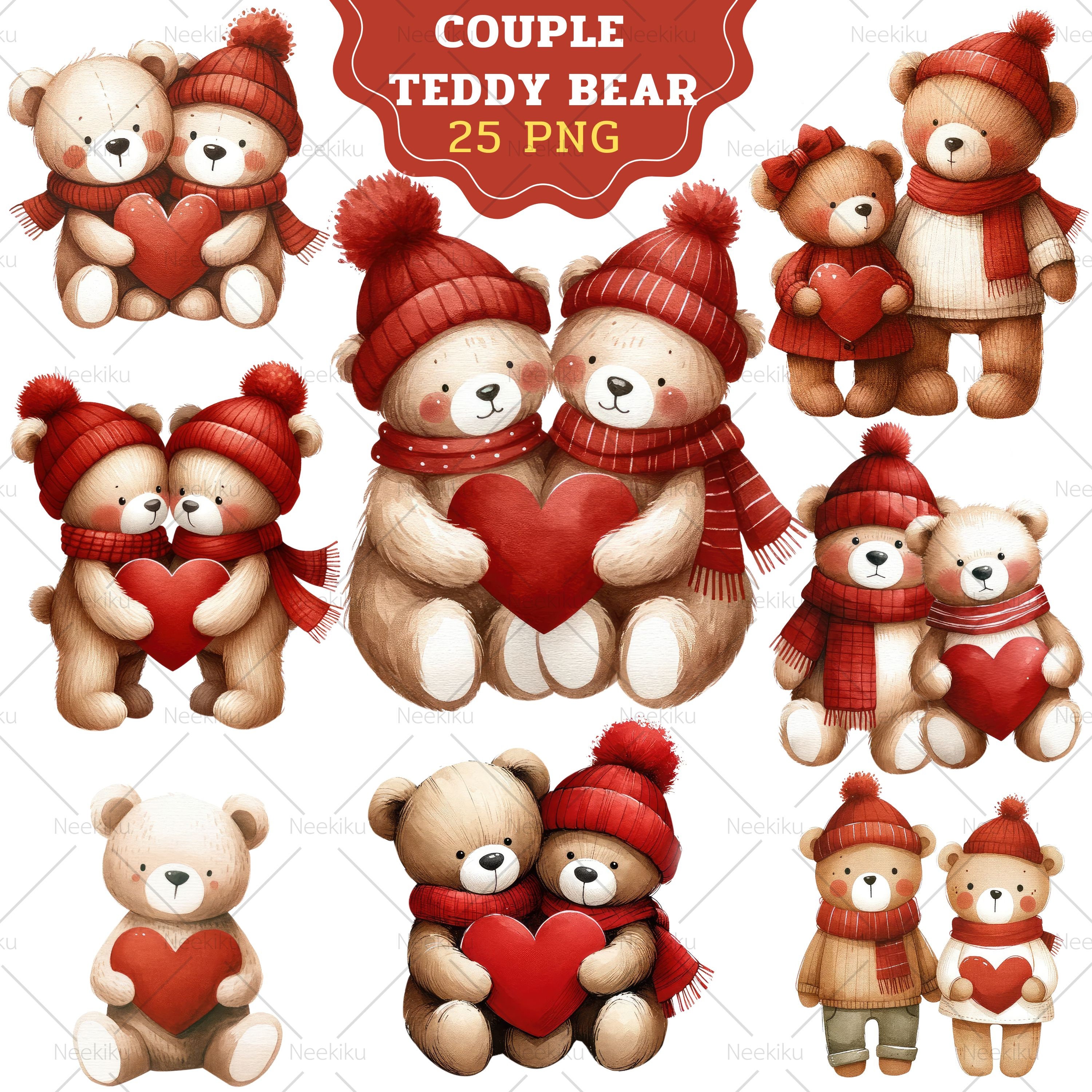 Couple Bear Clipart, Teddy in Love PNG, Teddy Bear Watercolor ...