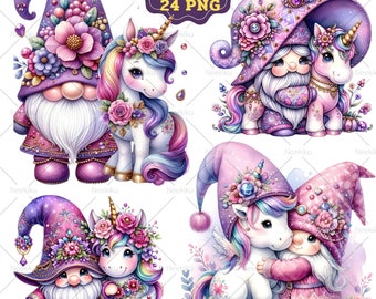 Cute Unicorn Clipart, Gnome Clipart, Rainbow Clip Art, Junk Journal, Magic Unicorn Clipart,Card Making,Sublimation Printable, Commercial Use