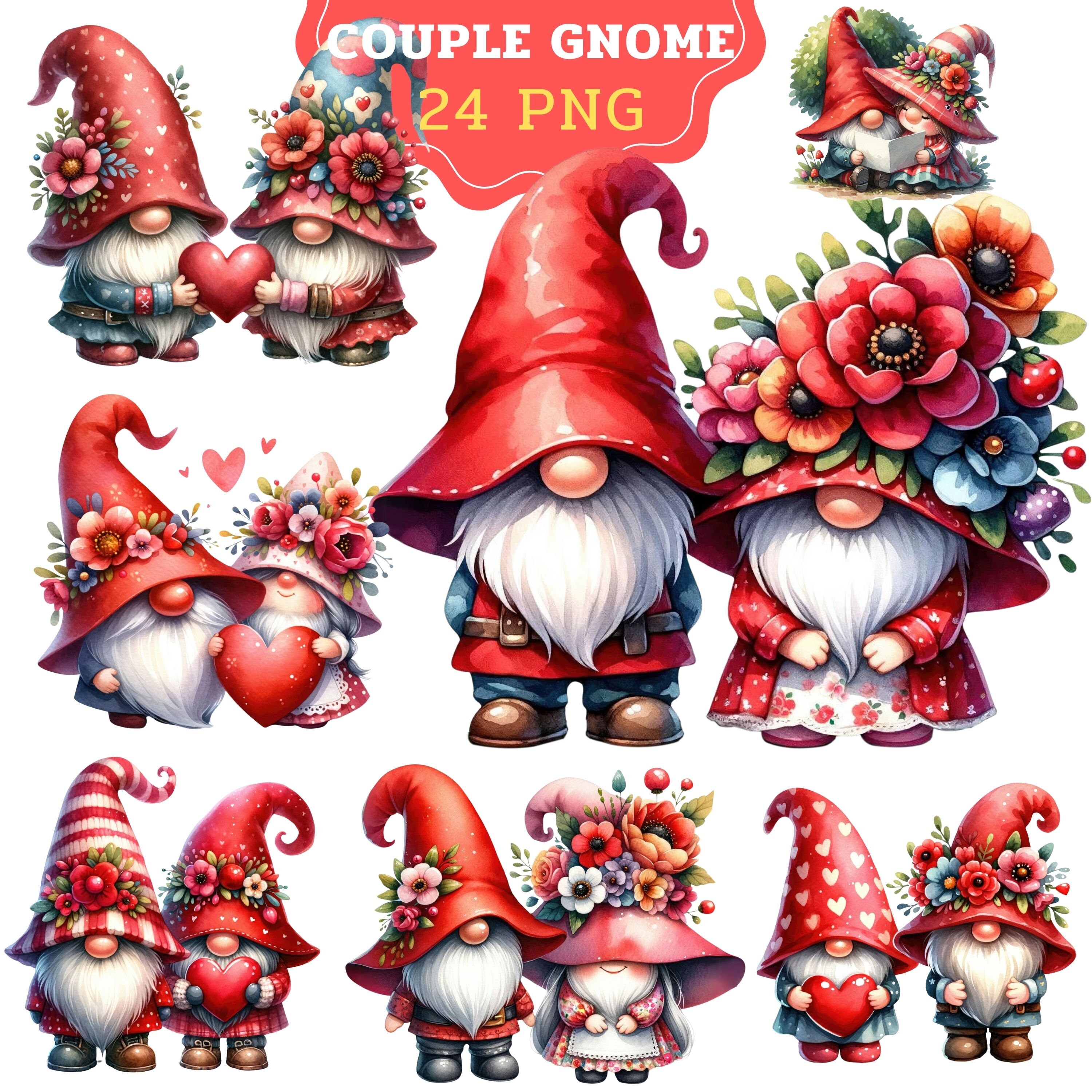 Valentine Gnome Watercolor Clipart, Cute Gnome Clipart, Red Gnome ...