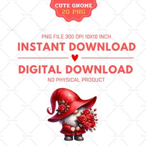 Watercolor Valentine Gnome Clipart: Red Gnomes PNG (digital Download ...