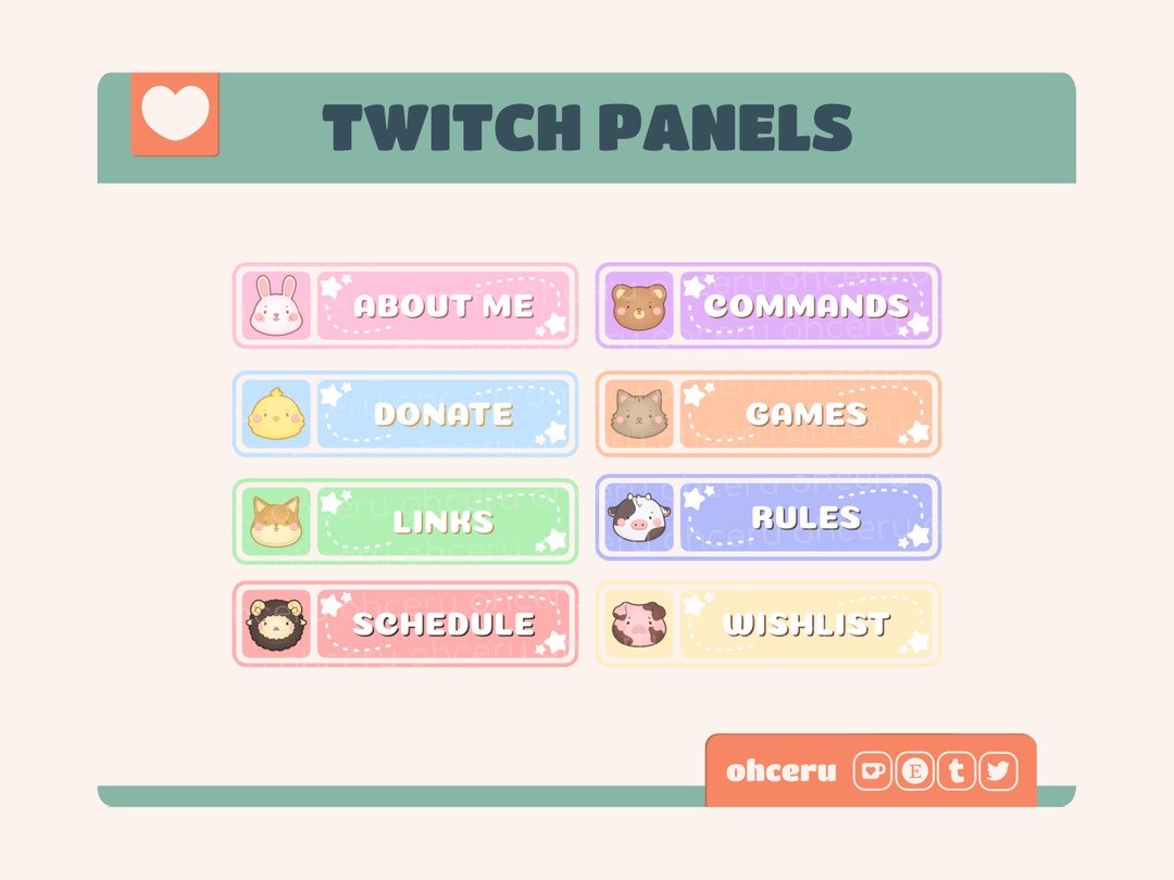 Chibi Animal Twitch Panel Set || 35 Panel Headings in 8 Different ...