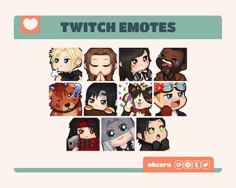 FFVII Remake / Rebirth Character Emote Set || 11 Emotes for Twitch / Youtube / Discord || Cute Final Fantasy FF7 Emotes