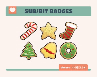 Conjunto de insignias de galleta de azúcar navideña // 6 insignias para Twitch / YouTube / Discord // Insignias de bits / Insignias de suscripción / Insignias de lealtad / Roles de Discord