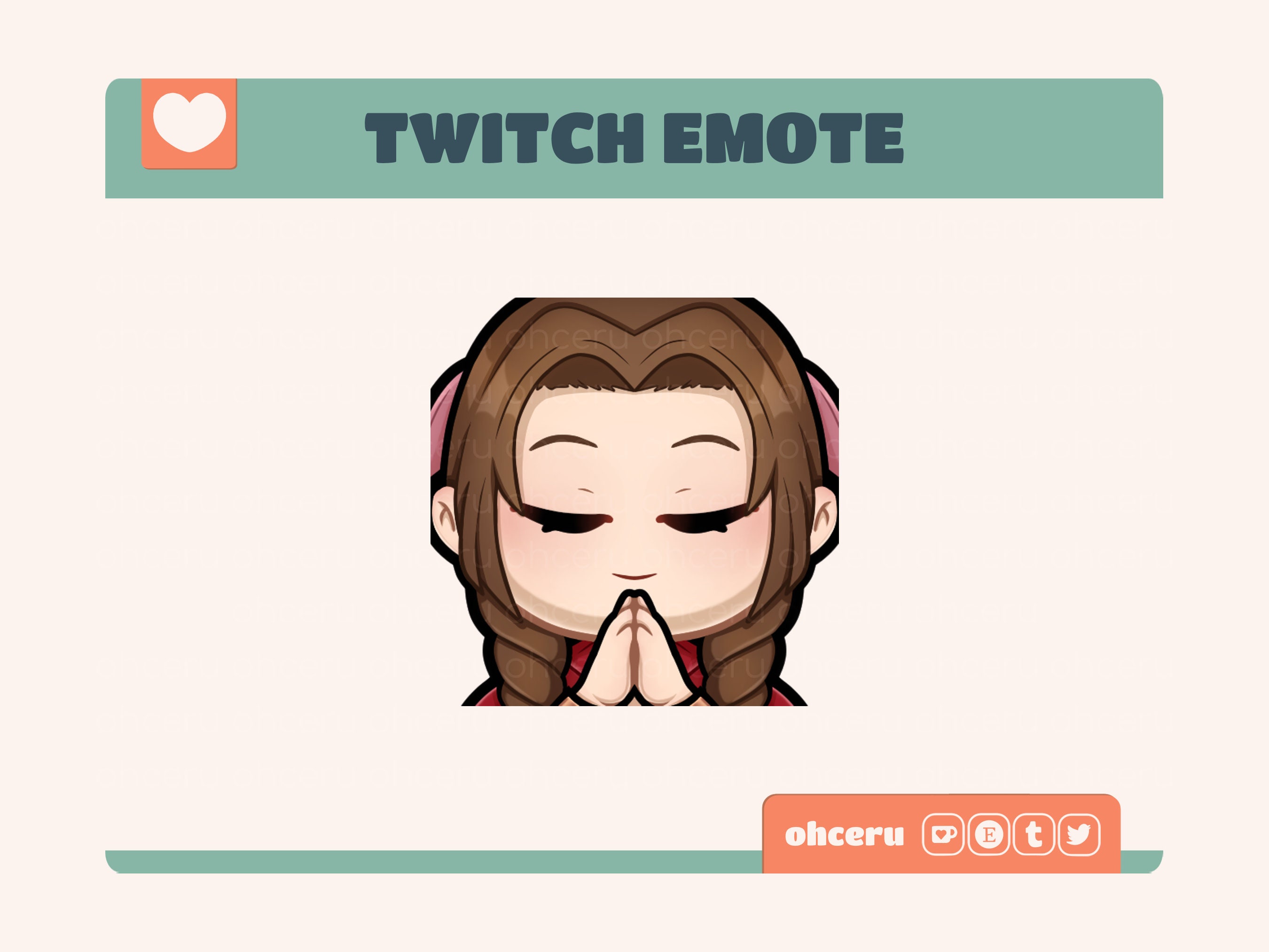 FFVII Aerith Gainsborough Pray Emote || 1 Static Emote for Twitch / Youtube / Discord || Cute Final Fantasy FF7 Emote