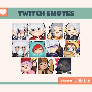 FFXIV Dawntrail Character Emote Set || 11 Emotes for Twitch / Youtube / Discord || Cute Final Fantasy FF14 Emotes