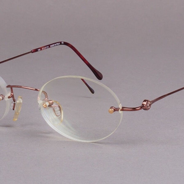 Gucci GG1295 6GK Bronze Vintage Rimless Eyeglasses Frames 48[]20 130 Italy 8/5