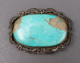 Annie Eagle Signed Vintage Navajo Sterling Silver Turquoise Belt Buckle 71.27 Gr