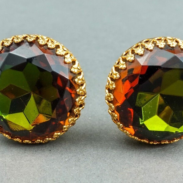 Elsa Schiaparelli Signed Vintage Watermelon Glass Gold Toned Clip Earrings